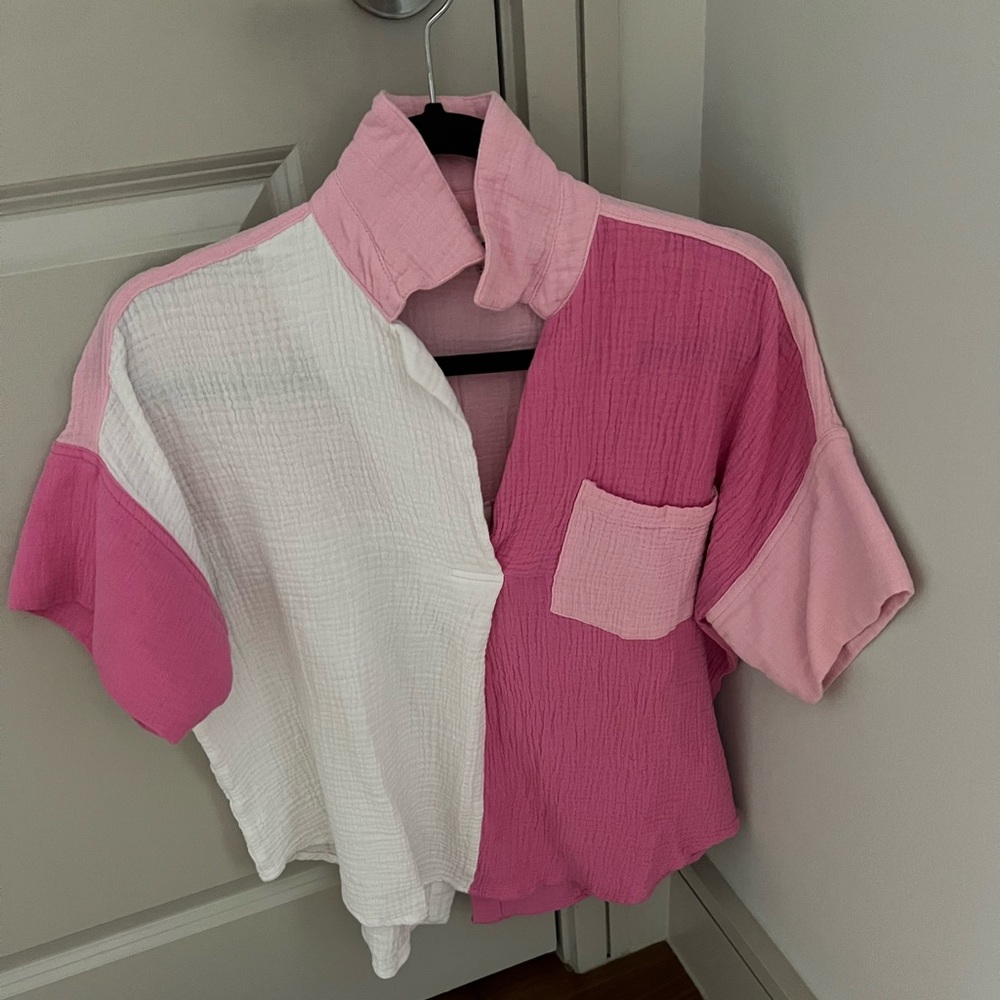 Pink color block top
